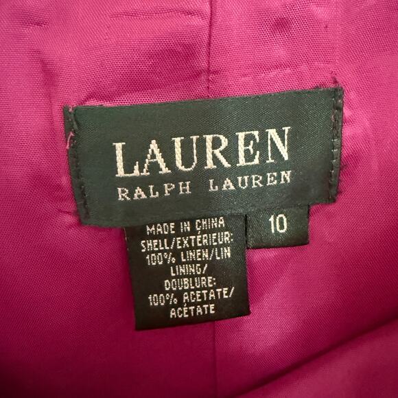 LAUREN Ralph Lauren | Purple Fuchsia 90s Vintage Linen Straight Neck Sundress 10 - Picture 4 of 4